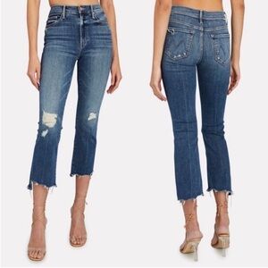 MOTHER- The Insider Crop Step Chew Ankle Jeans Mid Wash Dancing on Clouds 26